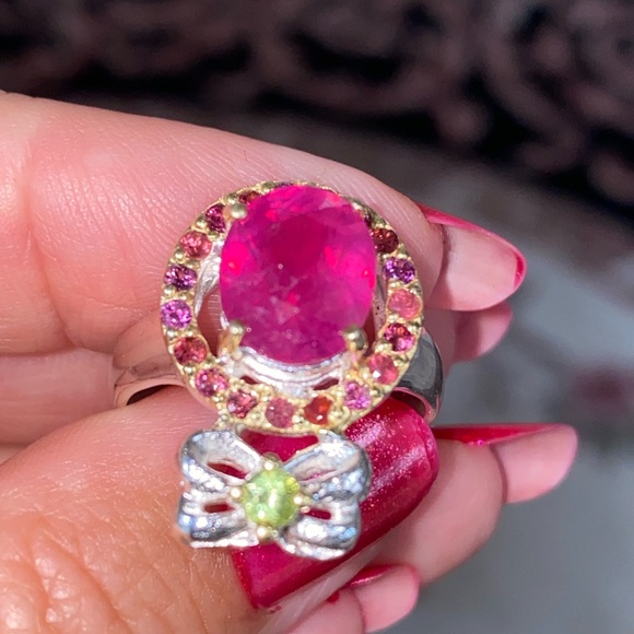 Classy Genuine Ruby Ring with Gemstones - Picture 9 of 12